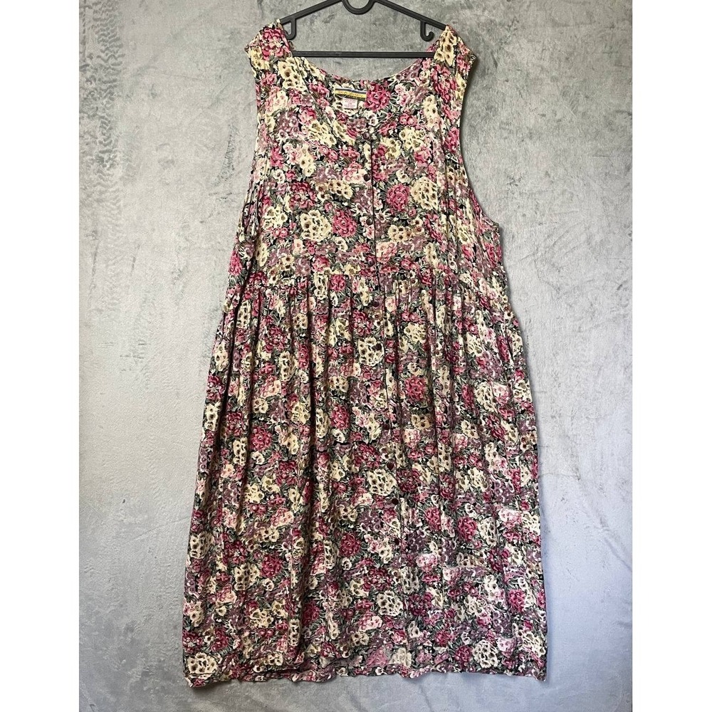Vintage Bryn Connelly Floral Sundress 2X Plus Cottagecore Button Front Pockets - Picture 4 of 9